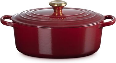 Чавунна овальна каструля Le Creuset Signature з кришкою, 27 см, 4,1 л, для всіх типів плит та індукції, колір Garnet (бордовий), 4,43 кг