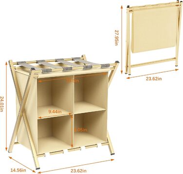 aboxoo 2-Pack Luggage Rack with Storage, Guest Room, Folding, Holds up to 54.4 kg, Space-Saving Suitcase Racks for Guest Rooms, Bedrooms, Hotels, Black (Gold, 1 Piece)