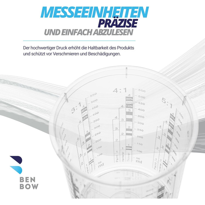 BenBow Professional Measuring Cup 100x 680ml without lid with versatile scaling - Cup with scale, mixing cup, paint mixing cup, measuring cup, paint cup, disposable mixing cup