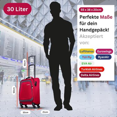 Чемодан NOWI Korfu Weichschaen Troey – середній м'який, з 4 колесами та відділенням для аксесуарів | Компактний дорожній чемодан для жінок та чоловіків (M, Червоний)