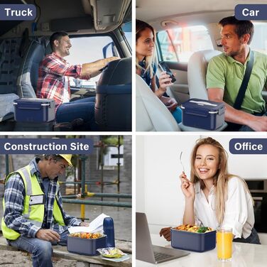 Електрична ланчбокс 100W для дорослих, 3-в-1, 12/24/220V з термоізоляцією, Besteck та ізольованою сумкою, 1.8L, для авто, офісу, синій