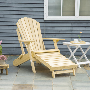 Розкладний садовий стілець Adirondack Outsunny з підніжкою 78 x 140 x 94 см з соснового дерева, зручний шезлонг для саду та вуличних меблів