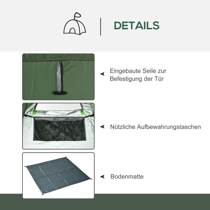 Outsunny Pop-Up Shower Tent Toilet Tent for Camping 126x124x189cm Dark Green with Carry Bag for Mobile Outdoor Toilet