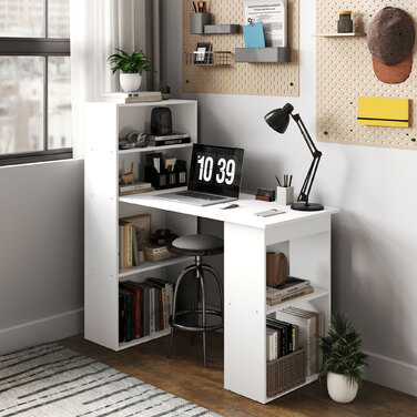 HOMCOM Desk Kitchen Table with Shelf 120x55cm Computer Desk Laptop Desk Work Desk in White for Office & Home Office