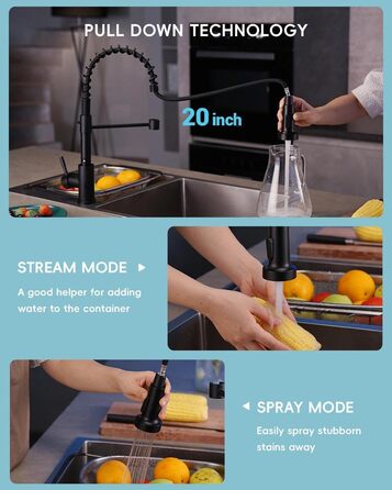 Кран кухонний APPASO 3-в-1 чорного кольору з трьома виходами, для фільтрації води, поворотний на 360°, з двома ручками, з нержавіючої сталі, низький тиск