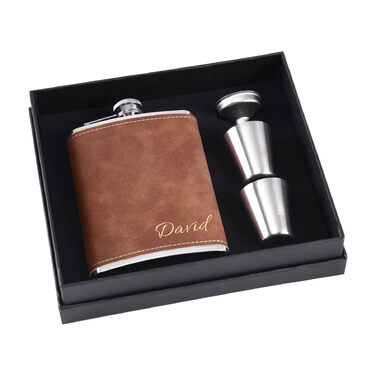 Фляга з гравіюванням, набір фляги з чашкою та воронкою, персоналізовані подарунки (8oz/237ml, коричнева) 8 oz Коричнева універсальна