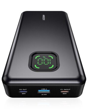 Power Bank 65W 25000mAh Klein Aber Stark для ноутбука та iPhone/iPad: портативний акумулятор з LED дисплеєм, USB-C, сірий