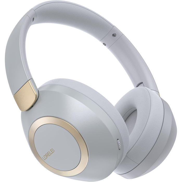Бездротові навушники LORELEI B-C6 Over-Ear: 50 годин роботи, складні, легкі, Bluetooth, глибокі баси, мікрофон, memory foam, для подорожей (Бежево-білий, Сірий)