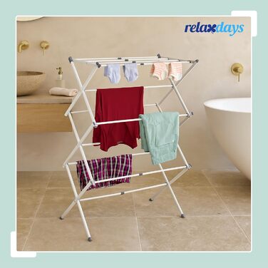 Розкладний сушильник для білизни Relaxdays з 11 стійками на 6 рівнях, 105x73x37 см, металевий, білий