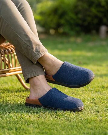 Чоловічі домашні капці LongBay з Memory Foam, в'язані, блакитні (46 EU), для дому та вулиці, дихаючі