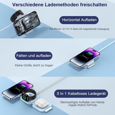 3-в-1 Бездротова зарядка для Apple Watch, iPhone та AirPods (блакитна)