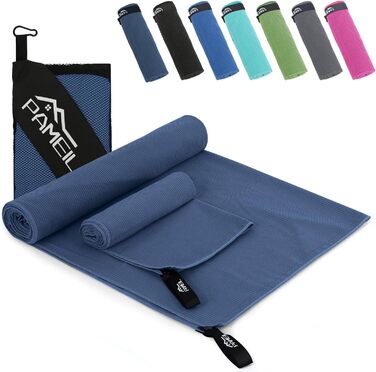 Набір рушників з мікрофібри Pameil (2 шт.) - великий (160x80 см) + маленький (80x40 см), компактні та швидковисихаючі, для спорту, подорожей, пляжу, колір морської хвилі