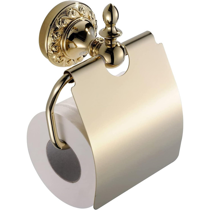 CASEWIND Toilet Paper Holder Gold, Wall Mounted Toilet Paper Holder, Wall WC Paper Bracket with Cover Brass for Drilling