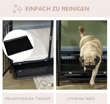 Клітка для собак PawHut, закривається на замок, з подушкою, для собак середніх порід до 20 кг, 88 x 55 x 71 см, колір: дуб+чорний