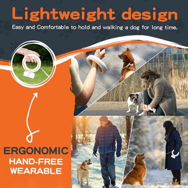 Висувна поводок для собак, ручне кріплення, 3 м, 360°, без перекручувань, з тримачем для пакетів для екскрементів, для середніх та маленьких собак (Помаранчевий/Білий)