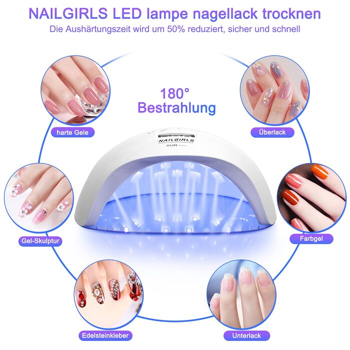 LED UV лампа для нігтів NAILGIRLS 150W з таймером, LCD дисплеєм та знімною магнітною пластиною (біла)