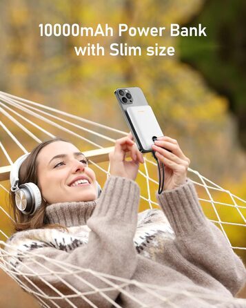 Powerbank VEEKTOMX 10000mAh: компактний зарядний пристрій з PD3.0 та QC3.0, USB-C, для iPhone/iPad/Samsung/Huawei/Xiaomi/OnePlus, білий