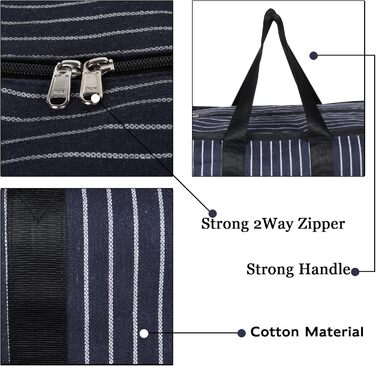 Double R Bags Multi-Purpose Canvas Shopping Bag, Extra Large, Durable, Reusable, with Strong Handles and Zippered Bottom (2 Pack, Navy Blue)