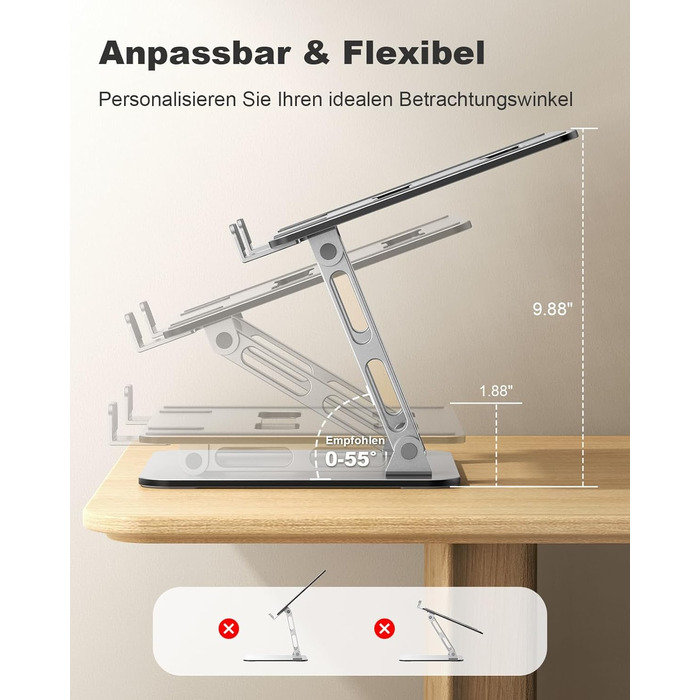 Підставка для ноутбука Babacom з охолодженням, регульована по висоті, ергономічна, складна, для MacBook Air/Pro (10-16 дюймів)