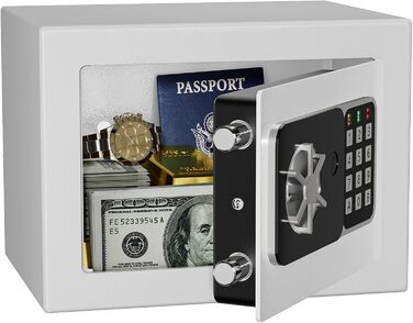 KABISAFE Сейф цифровий 6,8 л, маленький сейф для дому, електронна касове сховище, настінний сейф для домашнього офісу з 2 ключами, міні-сейф 23 x 17 x 17 см, Синій (Білий)