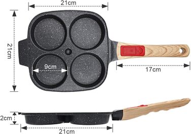 Сковорода для млинців Spiegeleipfanne з знімною ручкою, 4 отвори, антипригарна, для індукційних плит - Чорна