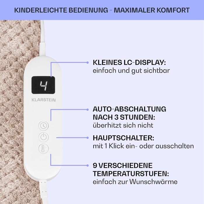 Електрична ковдра Klarstein XXL: тепла та затишна ковдра для ліжка, дивану та кемпінгу (200x180 см, пісочний колір)