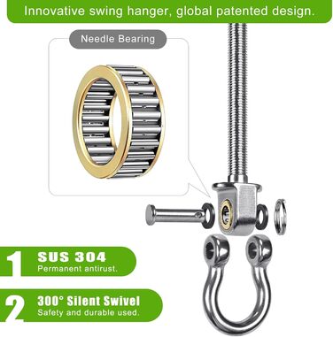Dolibest 4 Pack Swivel Hangers for Wooden Beams, Hammock Attachment M10 Heavy-Duty Hanging Chair Suspension Concrete Ceiling 175mm Stainless Steel Swivel Punching Bag Deck Bracket Eye Bolts for Screwing, Up to 680kg