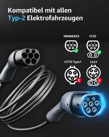 Кабель зарядки для електромобіля Bokman Typ 2, 11 кВт, 16A, 3 фази, 5 метрів, з сумкою та мікрофіброю