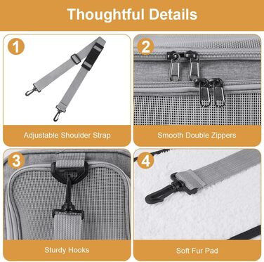 Складана переносна клітка для собак та котів, сумка-переноска для подорожей, авто, літака. Легка, дихаюча переноска для малих та середніх котів, кроликів, цуценят до 6.8 кг (сіра)