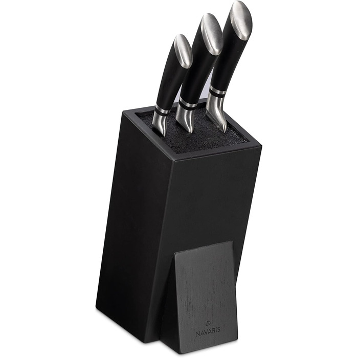 Navaris Acacia Wood Knife Block with Bristle Insert - Unfitted Knife Block made of Wood - Universal for Kitchen Knives, Chef's Knives, Cooking Utensils - Black