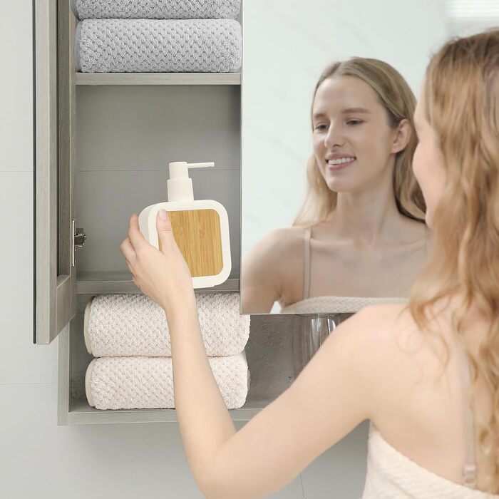 Дозатор для мила білий бамбук, 390 мл. Дозатор для мила на кухню, у ванну, в офіс. Настільний диспенсер для мила (білий)