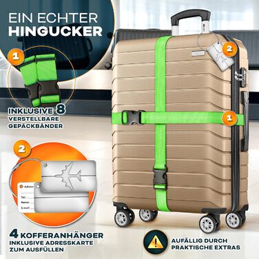 Набір валіз Tillvex® 4 шт. (S-M-L-XL) + ваги для багажу, 8 ременів та 4 бірки | Валізи на 4 колесах з TSA замком | Набір валіз з міцного пластику, колір шампань