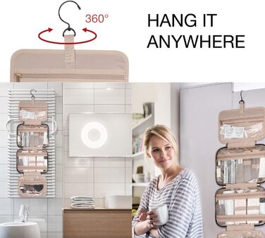 Сумка для косметики BAGSMART, дорожня косметичка для жінок, прозора, на блискавці, рожевого кольору, M