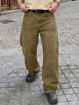 Чоловічі джинси Baggy JMIERR Y2K Wide Leg Raw Denim – бежеві, розмір XL