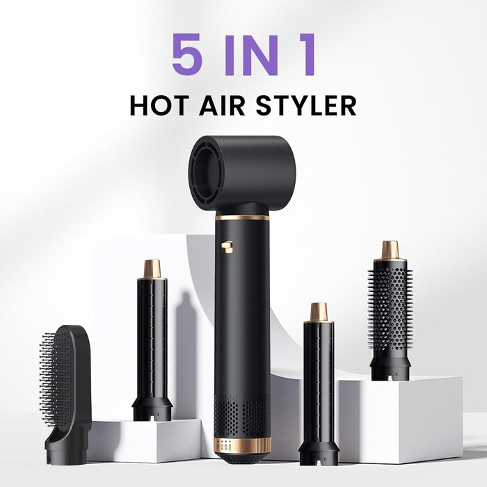 Airstyler Föhnbürste 5 в 1: фен-щітка, 1000W, для створення локонів та об'єму, чорний