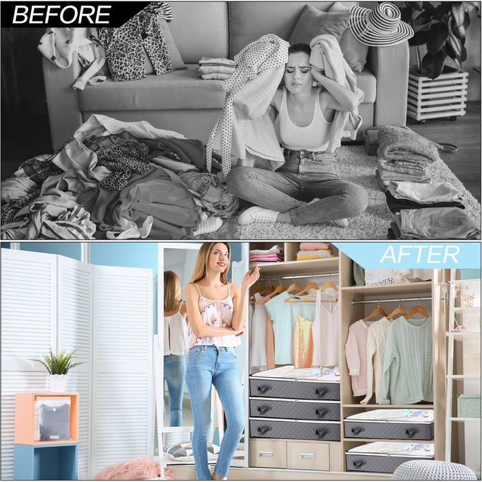 Коробки для зберігання під ліжком, 3 шт. Складані контейнери для білизни з 6 кишенями, органайзер для ліжка з ручками та блискавкою, коробки для одягу та постільної білизни