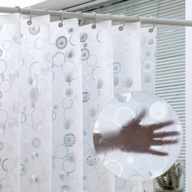 Шторка для душу WELTRXE з антигрибковим покриттям, з вантажем та магнітом, 120x180 см, водонепроникна, антибактеріальна, EVA, для ванни та душу, дитяча, 3D-візерунок каменю, 8 кілець, матова бульбашка