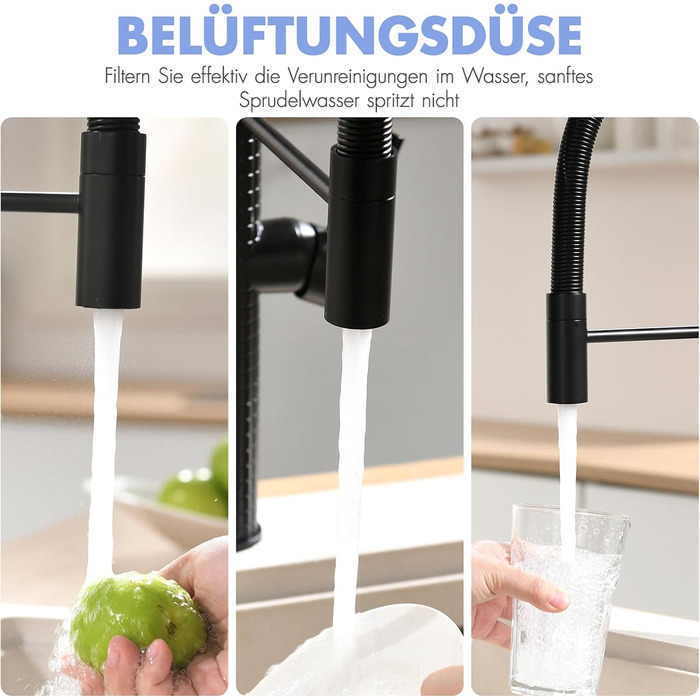 Сучасна кухонна змішувач AIMADI з висувною лійкою, поворотним гусаком на 360°, чорний/рожеве золото, для кухні та мийки