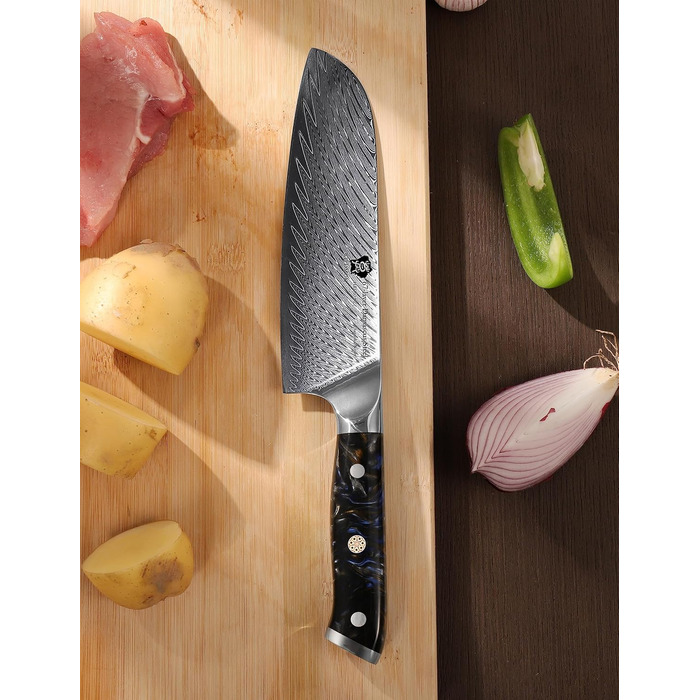Ніж кухонний професійний Santoku WILDMOK 17 см, VG10 дамаська сталь, ергономічна рукоятка, для дому та ресторану