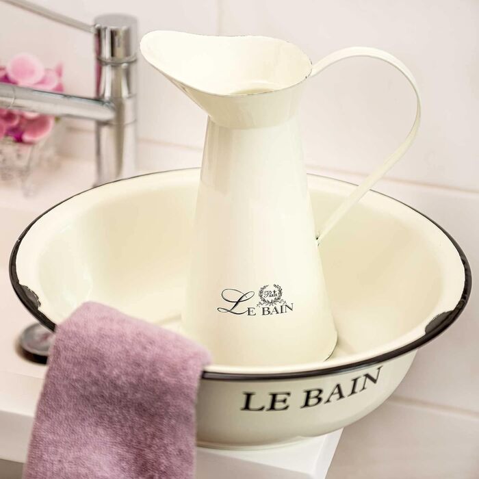 SIDCO Wash Basin + Jug Shabby Wash Set with Pitcher Nostalgia Enamel Vintage Lebain