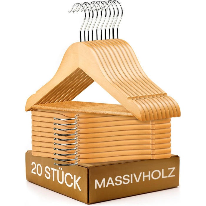 Дерев'яні вішалки для дитячого одягу з гачком, 360° обертання, набір 10 шт. - Міцне букове дерево, сертифікат FSC® - Ідеальний порядок для дитячого одягу, 10 шт. (20 шт.)