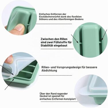 Силіконова форма для льоду LessMo з кришкою, BPA-free, 10 відсіків, для коктейлів та віскі, зелена (2 шт)