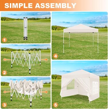 Gazebo, Leadyeah Pop-Up Pavilion with Sides, Foldable Camping Pavilion 2.5 x 2.5, Heavy-Duty Pavilion Tent, Fully Waterproof, 50+ UV Protection for Camping, Party - Beige (2.5m Beige)