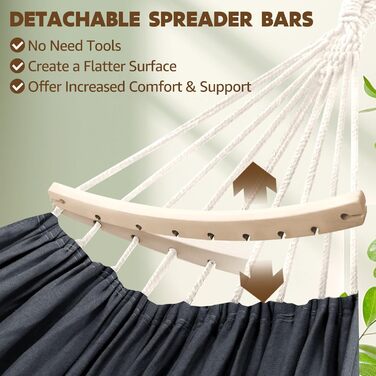 Гамак Chihee бавовняний великий, 270x150 см, до 300 кг, з подушкою та карабінами, темно-сірий