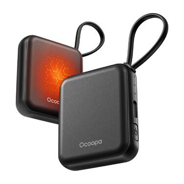 Електричні грілки для рук Ocoopa 2 шт. з акумулятором 4000mAh, USB, 3 режими нагріву, до 52°C, подарунок на Новий рік, для зими, катання на лижах, подорожей та активного відпочинку, UT5 Nano Wiesengeflüster (Ocoopa x Künstleredition), чорний