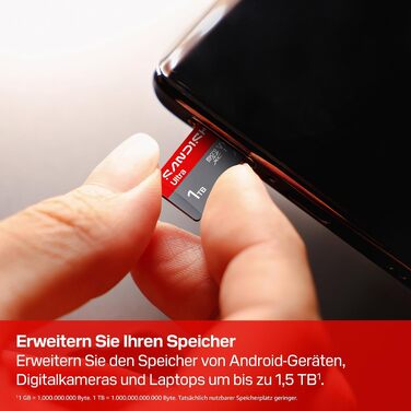 Карта пам'яті SanDisk Ultra microSDXC 1TB UHS-I (до 195 МБ/с, V10, U1, A1) з SD-адаптером для смартфонів, планшетів та камер