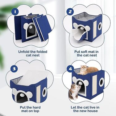 Кігтечка-будиночок для котів та маленьких собак з інтегрованим ковзаном, синього кольору