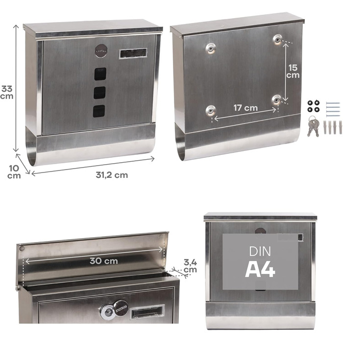 Поштовий ящик ARREGUI Chance E7005 сталевий антрацит з газетницею, розмір M (DIN A4), настінний, з вікном та табличкою для імені