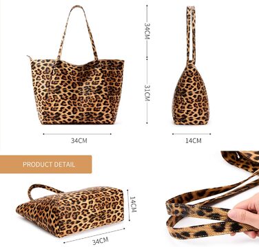 Сумка жіноча KALIDI шопер велика зі шкірозамінника (PU) з блискавкою для роботи, покупок, школи - Леопард
