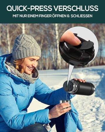 Термотермос, термофляга з нержавіючої сталі, 750 мл, 500 мл, 350 мл, подвійні стінки, без BPA, для газованої води, ізольована пляшка для спорту та відпочинку на природі, чорний колір